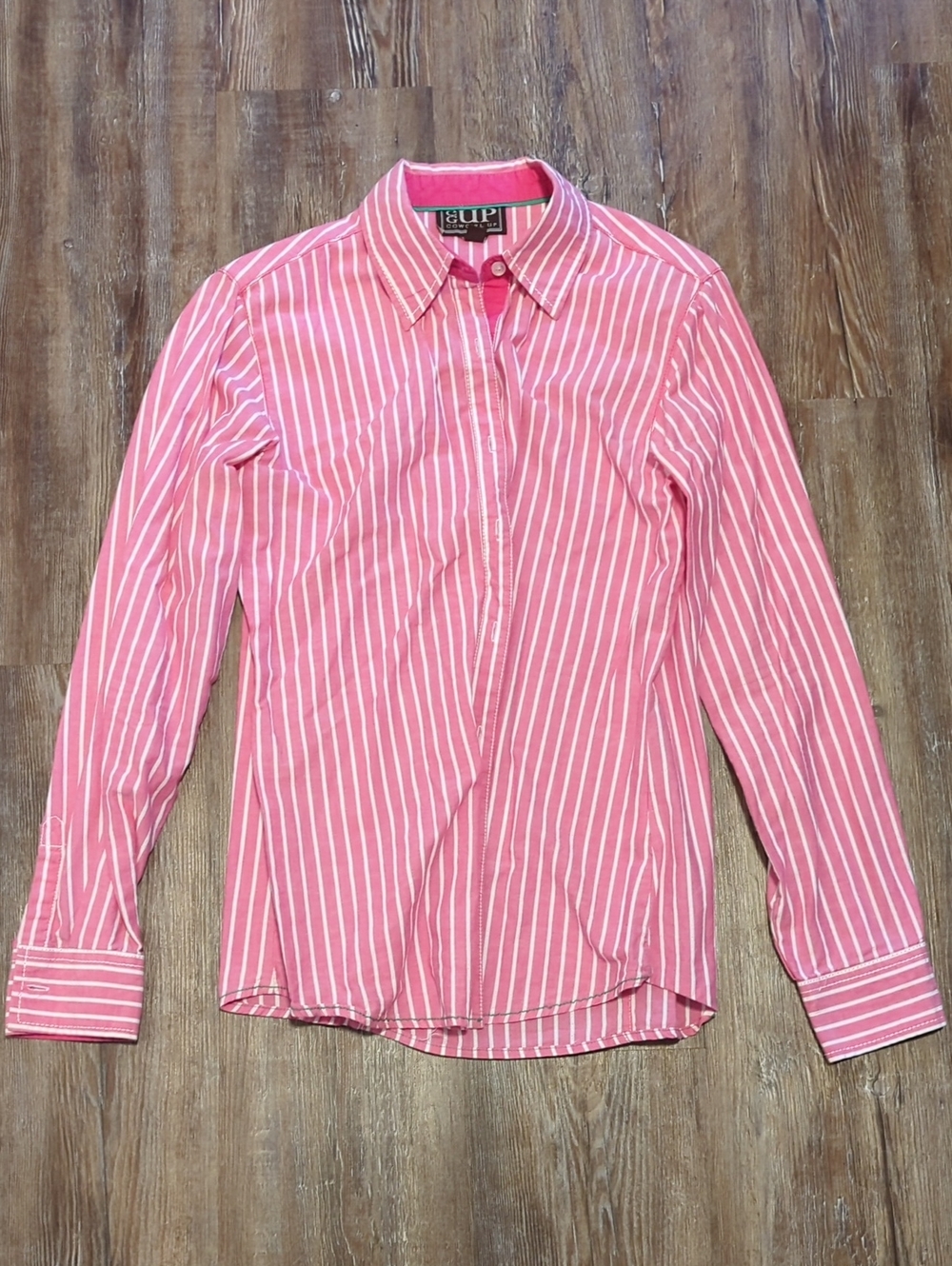 Pink and White Striped Button-Up Shirt - Cowgirl Up Medium